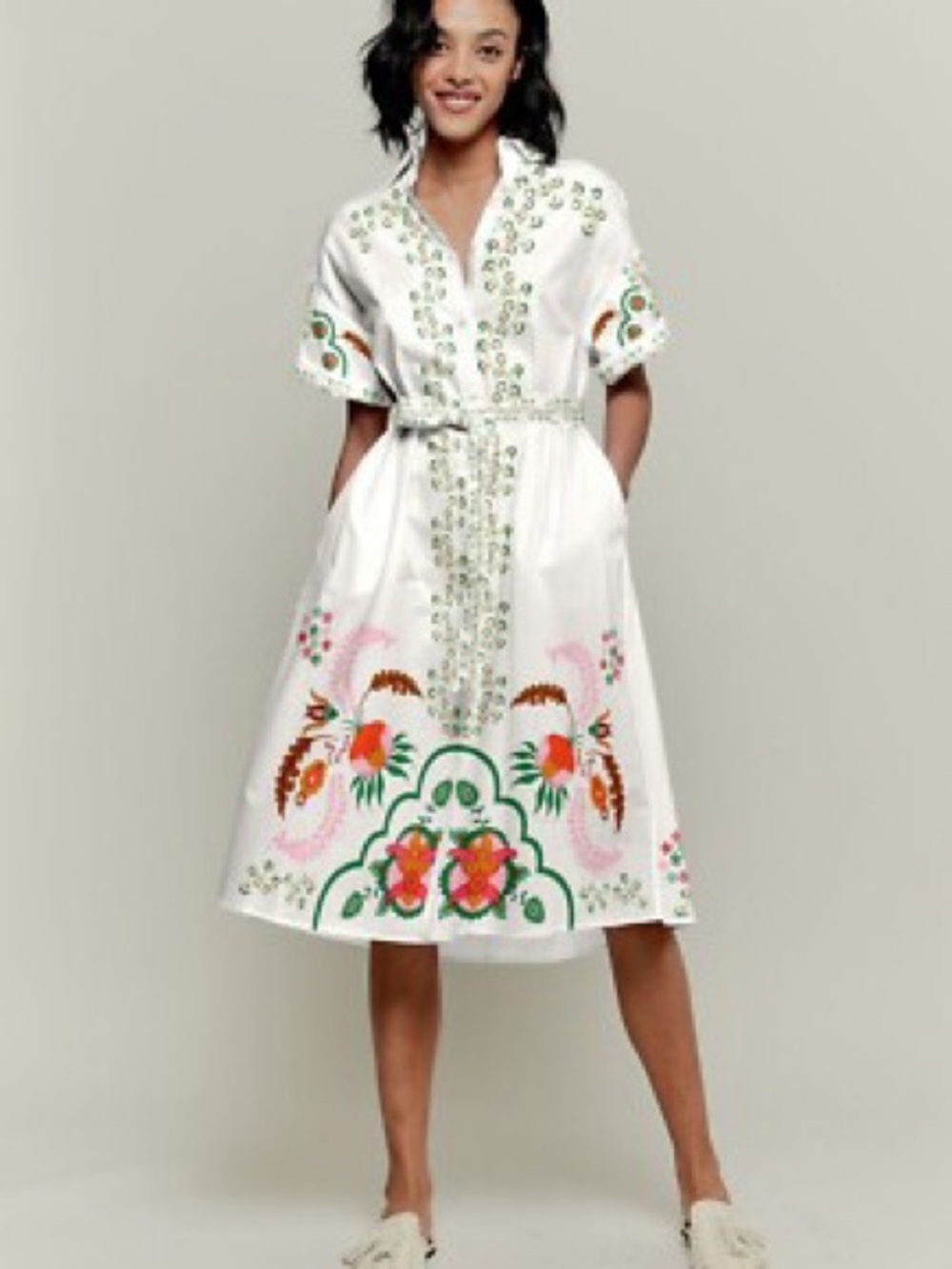 New! TUCKER XS The Sarah Shirtdress Ecru in Dutch Blossoms Pima Poplin